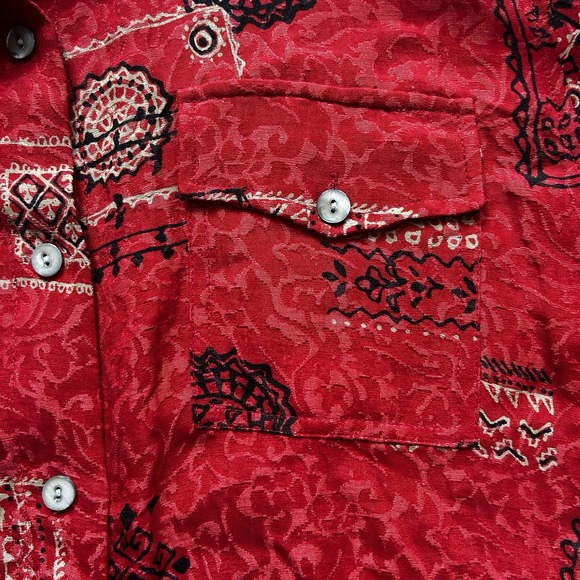 Chicos Womens 1 Medium Button Up‎ Silk Linen Blend Paisley Geometric Blouse - Picture 6 of 10